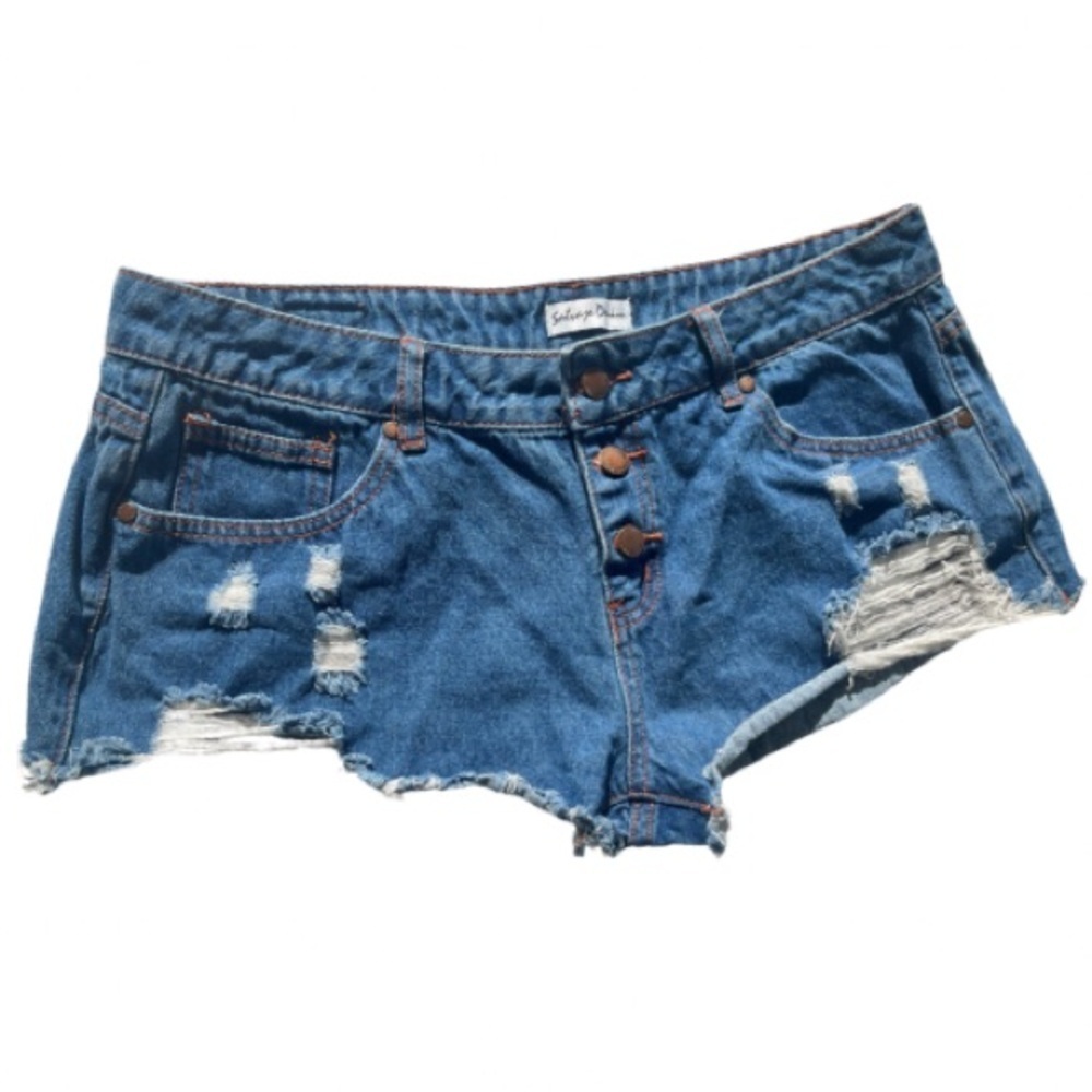 Salvage Denim Y2K Distressed Jean‎ Shorts Women’s Size 11 Blue High Waist